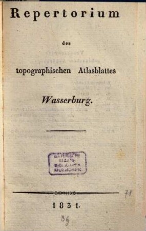 Repertorium des topographischen Atlasblattes Wasserburg