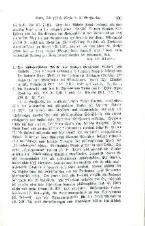 631-632 [Rezension] Grosseteste, Robertus, Die philosophischen Werke des Robert Grosseteste, Bischofs von Lincoln