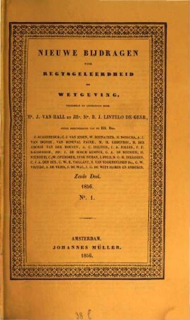 Nieuwe bijdragen voor rechtsgeleerdheid en wetgeving, 6. 1856