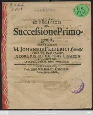 Ex Politicis De Successione Primogeniti