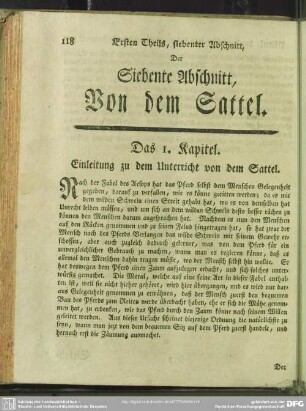 Der Siebente Abschnitt, Von dem Sattel