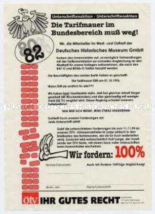 Flugblatt mit der Forderung nach Tarifangleichung im Öffentlichen Dienst