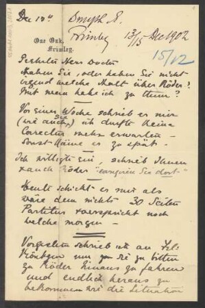 Brief an Ludwig Strecker  und B. Schott's Söhne : 13.12.1902