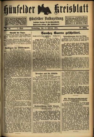 Erste Ausgabe vom Donnerstag, den 19. Februar 1931.