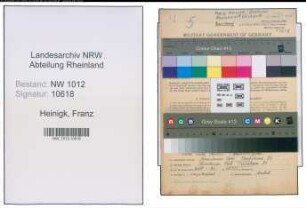 Entnazifizierung Franz Heinigk , geb. 25.01.1920 (Modellbauer)