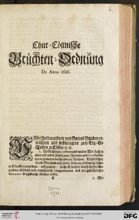 Chur-Cöllnische Brüchten-Ordnung De Anno 1616