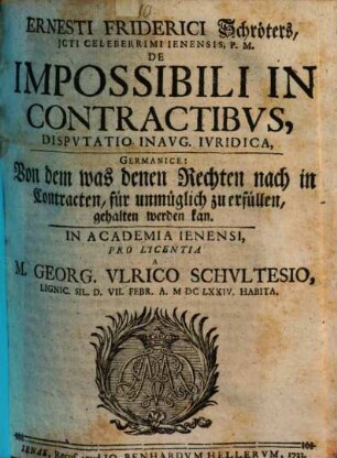 Disp. ... de impossibili in contractibus