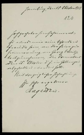 Nr. 6: Brief von Anton Hagedorn an Ferdinand Frensdorff, Hamburg, 18.10.1913