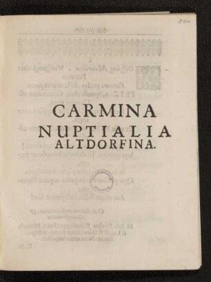 Carmina Nuptialia Altdorfina