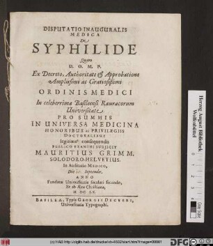 Disputatio Inauguralis Medica De Syphilide
