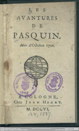 Les Avantures De Pasquin : Mois d'Octobre 1706
