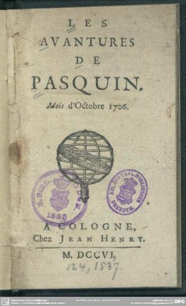 Les Avantures De Pasquin : Mois d'Octobre 1706