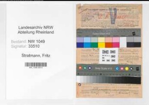 Entnazifizierung Fritz Stratmann , geb. 09.10.1897 (Steuerinspektor)