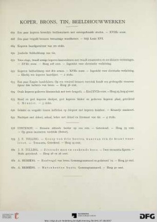 Koper, brons, tin, beelhouwwerken (Nr. 667-682)