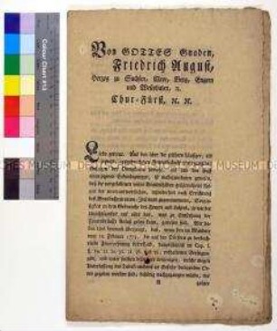 Generale von Friedrich August III. Kurfürst von Sachsen zur Verhinderung von Bränden