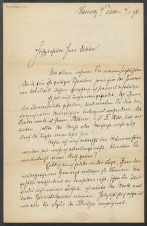 Brief an B. Schott's Söhne : 04.11.1898