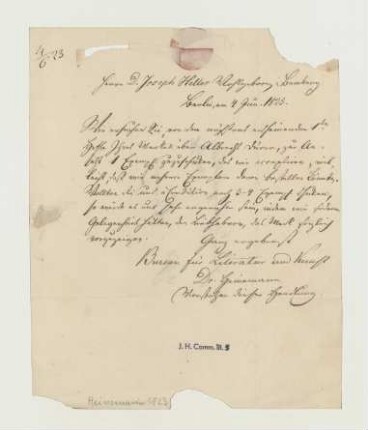 Brief von Jeremias Heinemann an Joseph Heller