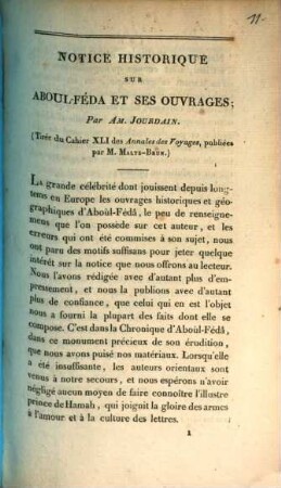Notice historique sur Aboul-Féda et ses ouvrages