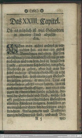Das XXIII. Capitel. Ob es nützlich ist viel Gesandten in einerley Land abzuschicken