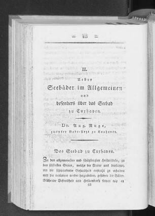 II. Ueber Seebäder im Allgemeinen und besonders über das Seebad zu Cuxhaven.