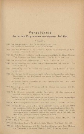 Verzeichnis der in den Programmen erschienenen Aufsätze