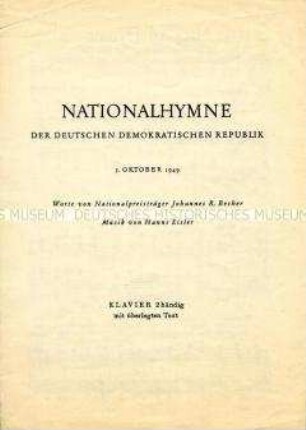 Text-Noten-Blatt der Nationalhymne der DDR (für Klavier)