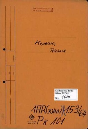 Personenheft Richard Kopetzki (*08.04.1890, +07.12.1961), Botenmeister