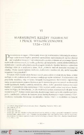 VI. Marmurowe rzeźby figuralne i prace wykończeniowe 1526-1533