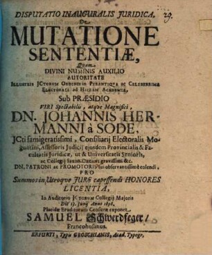 Disp. inaug. iur. de mutatione sententiae