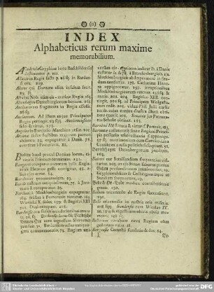 Index Alphabeticus rerum maxime memorabilium