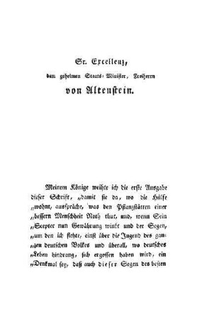 Sr. Excellenz, dem geheimen Staats-Minister, Freiherrn von Altenstein