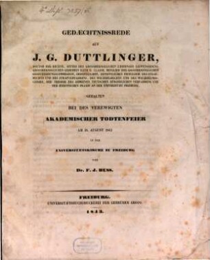 Gedächtnisrede auf J. G. Duttlinger