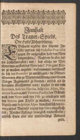 Innhalt Des Trauer-Spiels. Die Erste - Fünffte Abhandlung.