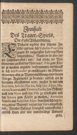Innhalt Des Trauer-Spiels. Die Erste - Fünffte Abhandlung.
