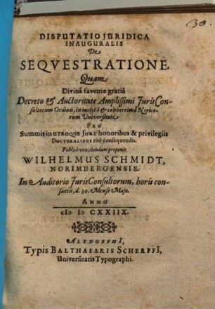 Disputatio Iuridica Inauguralis De Sequestratione