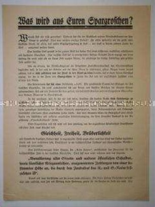 Propagandaflugblatt gegen die geplante Annullierung der Staatsschulden und Kriegsanleihen
