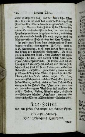 Tag-Zeiten von den sieben Schmerzen der Mutter Christi