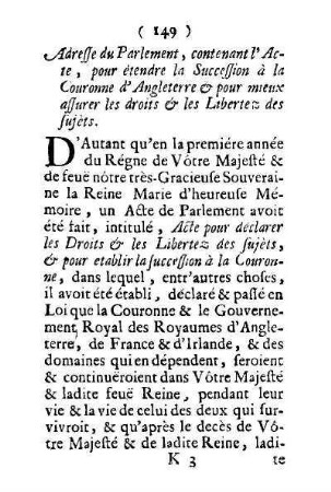 Adresse du Parlament, ...