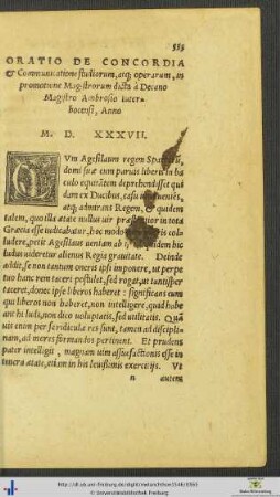 Oratio De Concordia et Communicatione studiorum atque operarum