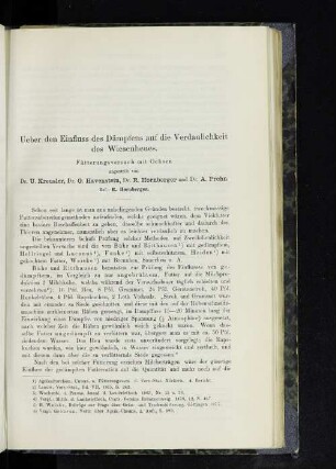 Ueber den Einfluss des Dämpfens auf die Verdaulichkeit des Wiesenheues.