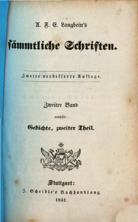 A. F. E. Langbein's sämmtliche Schriften. 2, Gedichte ; 2. Theil