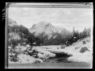 Winterliche Gebirgslandschaft mit Hirschen