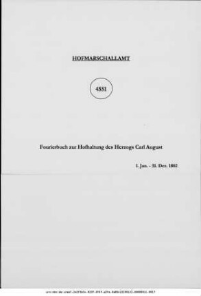 Fourierbuch zur Hofhaltung des Herzogs Carl August