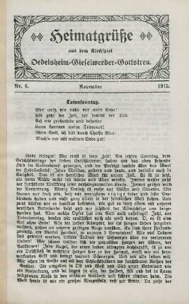 6.1915: Heimatgrüße aus dem Kirchspiel Oedelsheim, Gieselwerder, Gottstreu