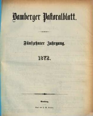 Bamberger Pastoralblatt. 15. 1872