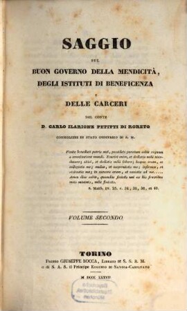 Saggio sul buon governo della mendicità, degli Instituti di beneficenza e delle Carceri, 2