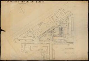 Technische Universität Berlin Stammgelände: Lageplan mit Gartenplan 1:500, 2 Schnitte 1:100 Gehweg, Fahrbahn, Parkstreifen Achse vom Ernst-Reuter-Platz zur Fasanenstraße