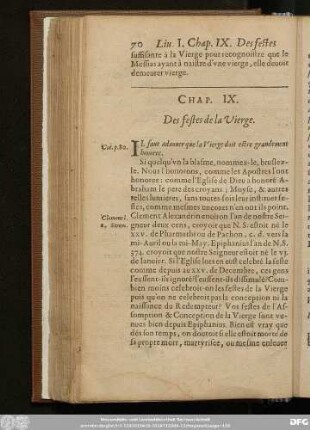 Chap. IX. Des festes de la Vierge.
