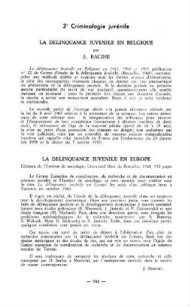 542, La délinquance juvénile en Europe, Institute de sociologie, Université libre de Bruxelles