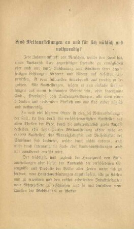Sind Weltausstellungen an und für sich nützlich und nothwendig?